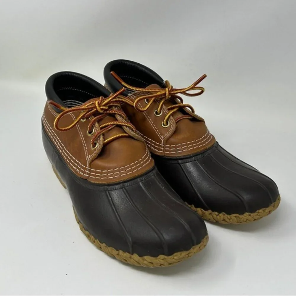 LL Bean Leather Unlined Gumshoe Low Ankle Duck Boots Size 7 N rain